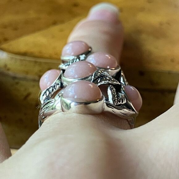 Genuine Pink Opal Sterling Silver Cocktail Ring Size 6 - Picture 2 of 9